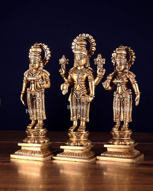 Brass Tirupati Balaji with Bhudevi and Sridevi | 8 inch idols - Budhshiv.com