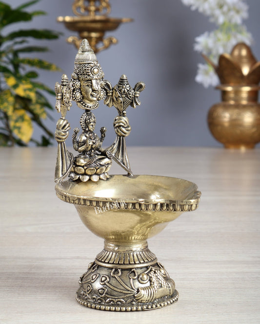 Brass Tirupati Balaji with Lakshmi Diya Oil Lamp 5.5 inch - Budhshiv.com