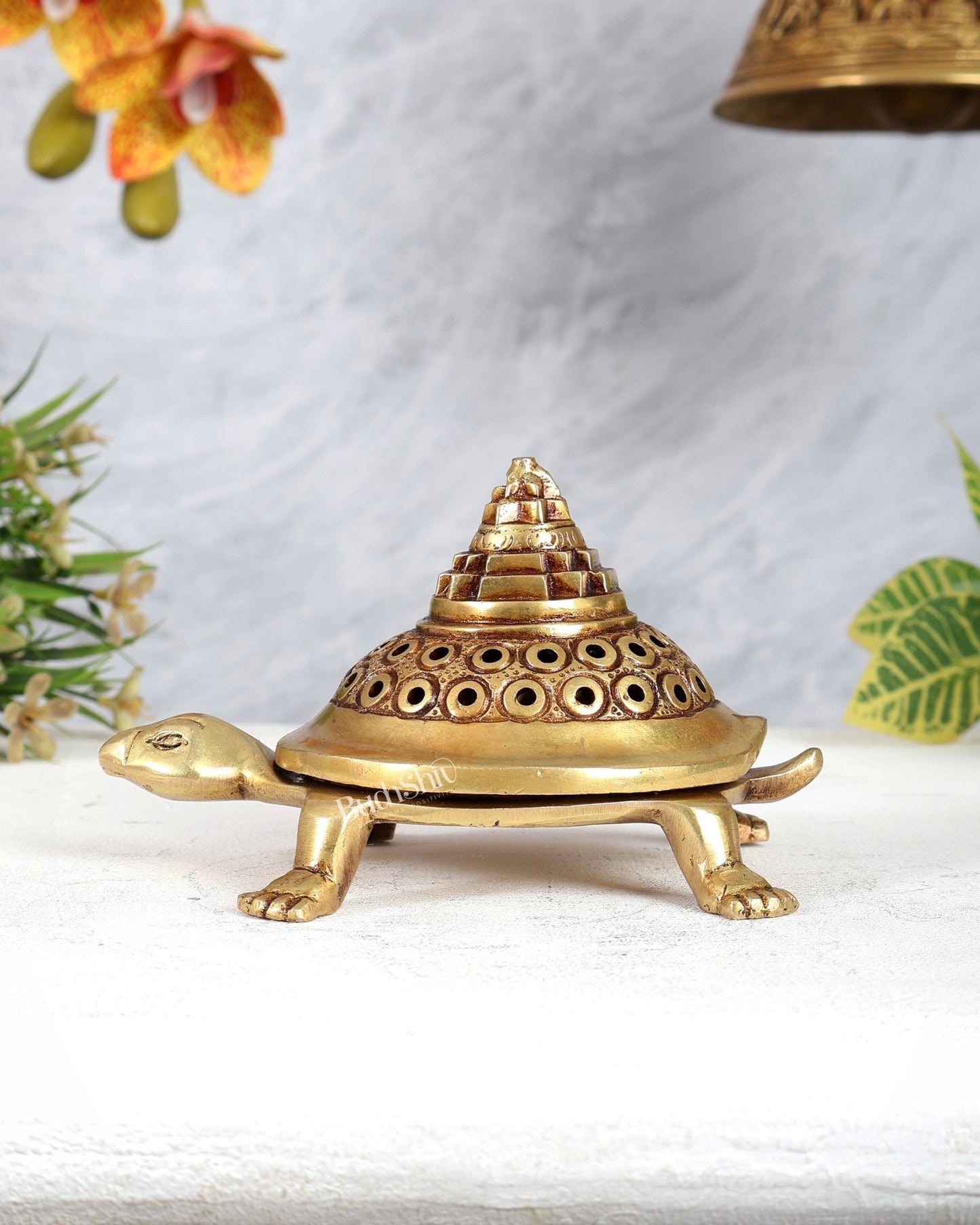 Brass Tortoise Shree Yantra Dhoop Burner with Removable Lid - Budhshiv.com