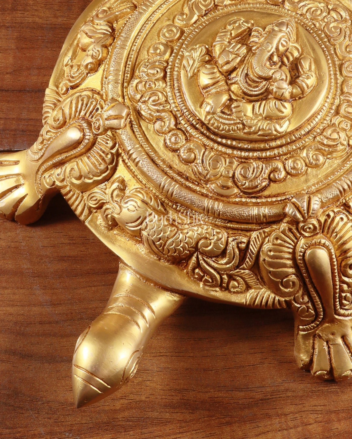 Brass Tortoise with Ganesha engraved vastu approved - Budhshiv.com