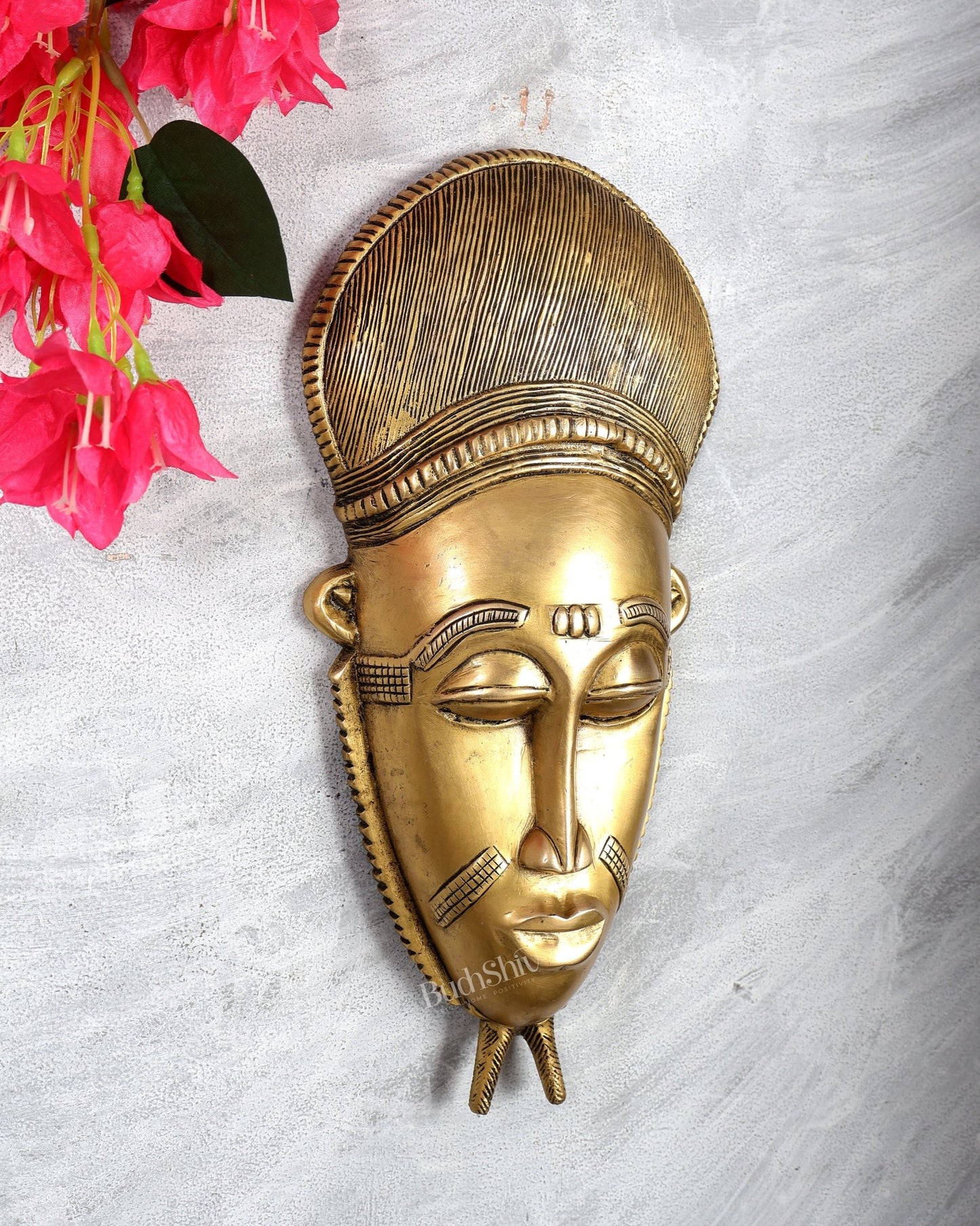 Brass Tribal Shaman Mask Wall Hanging – Handcrafted Ethnic Decorative Wall Art 13.5 inch - Budhshiv.com