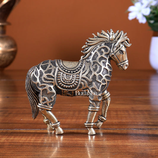 Brass Trotting Horse Showpiece | Mosaic Design Vastu Decorative Statue - Budhshiv.com
