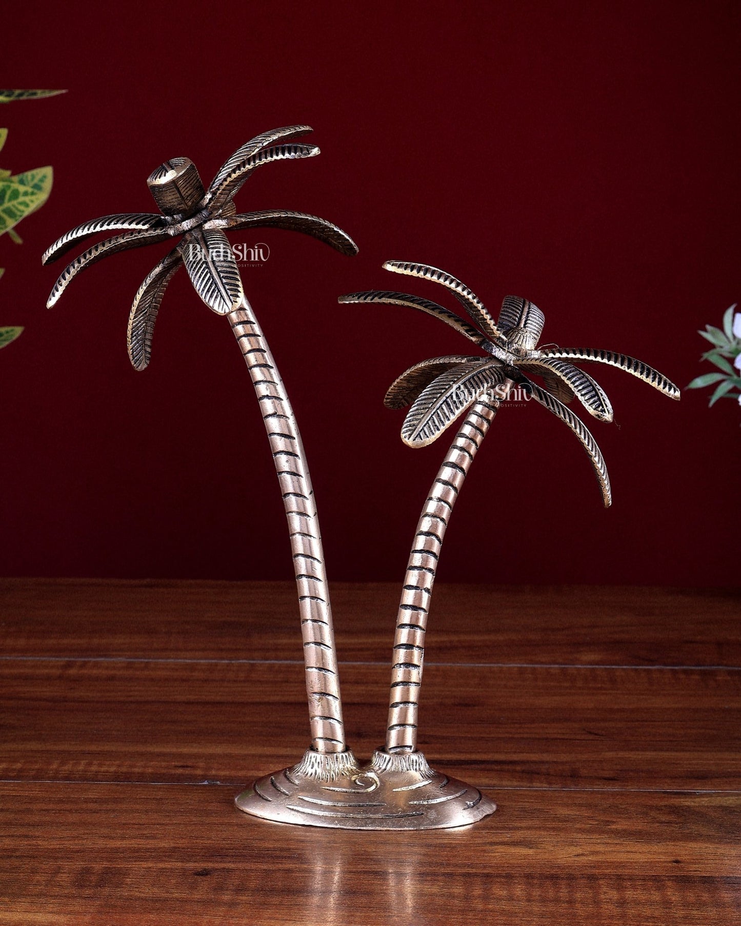 Brass Twin Palm Tree Decorative Showpiece – Vastu Approved Artefact 10 inch - Budhshiv.com