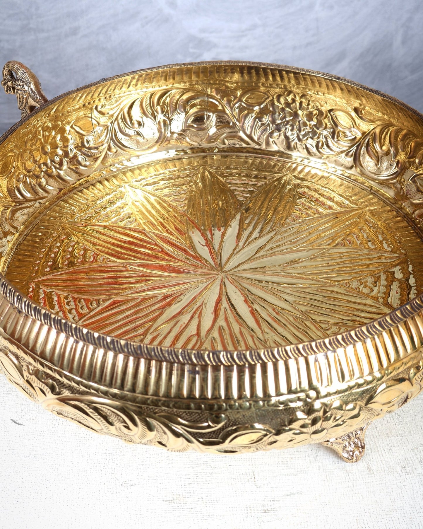 Brass Twin Peacock Urli – Lightweight Large Decorative Bowl (14 Inches) - Budhshiv.com