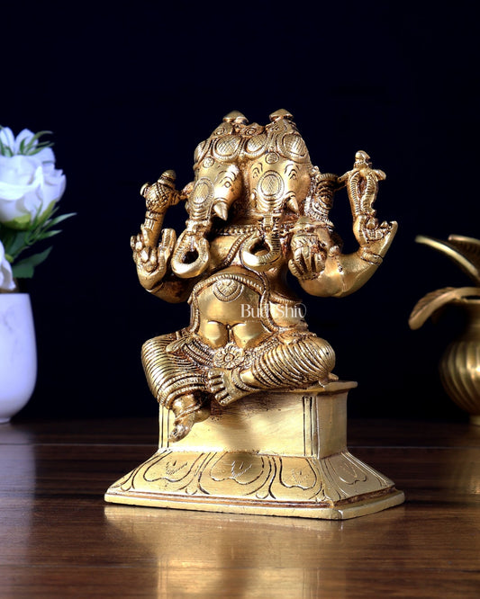 Brass Two faced Ganesha idol Dvimukha 6" - Budhshiv.com