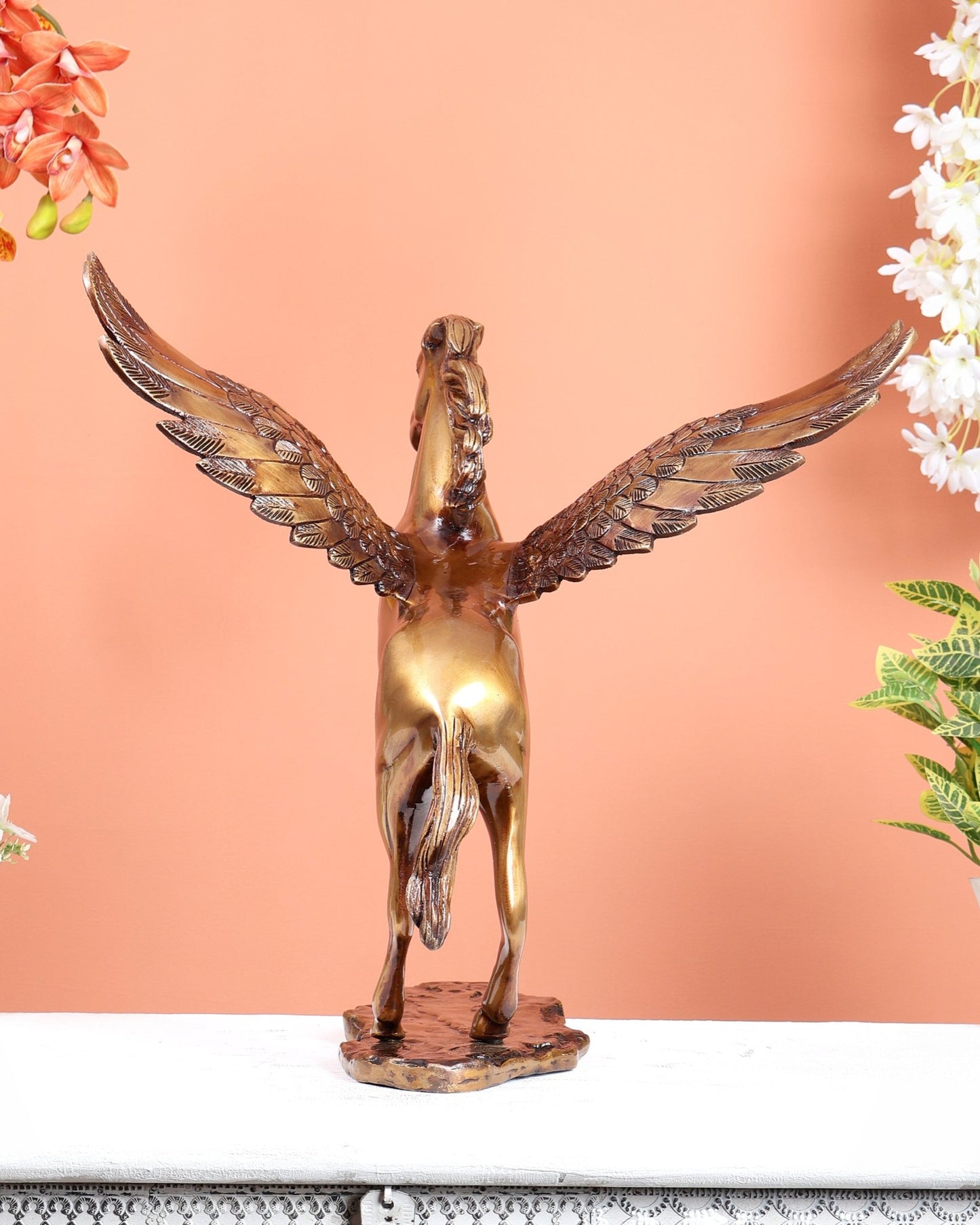 Brass Uchchaihshravas Horse Statue – Dual Tone Veneer Brown & Matte Brass Gold Finish (16.5 Inches) - Budhshiv.com