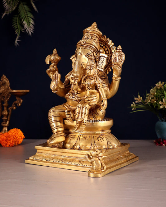 Brass Uchishta Siddhi Ganesha Sculpture 12" - Budhshiv.com