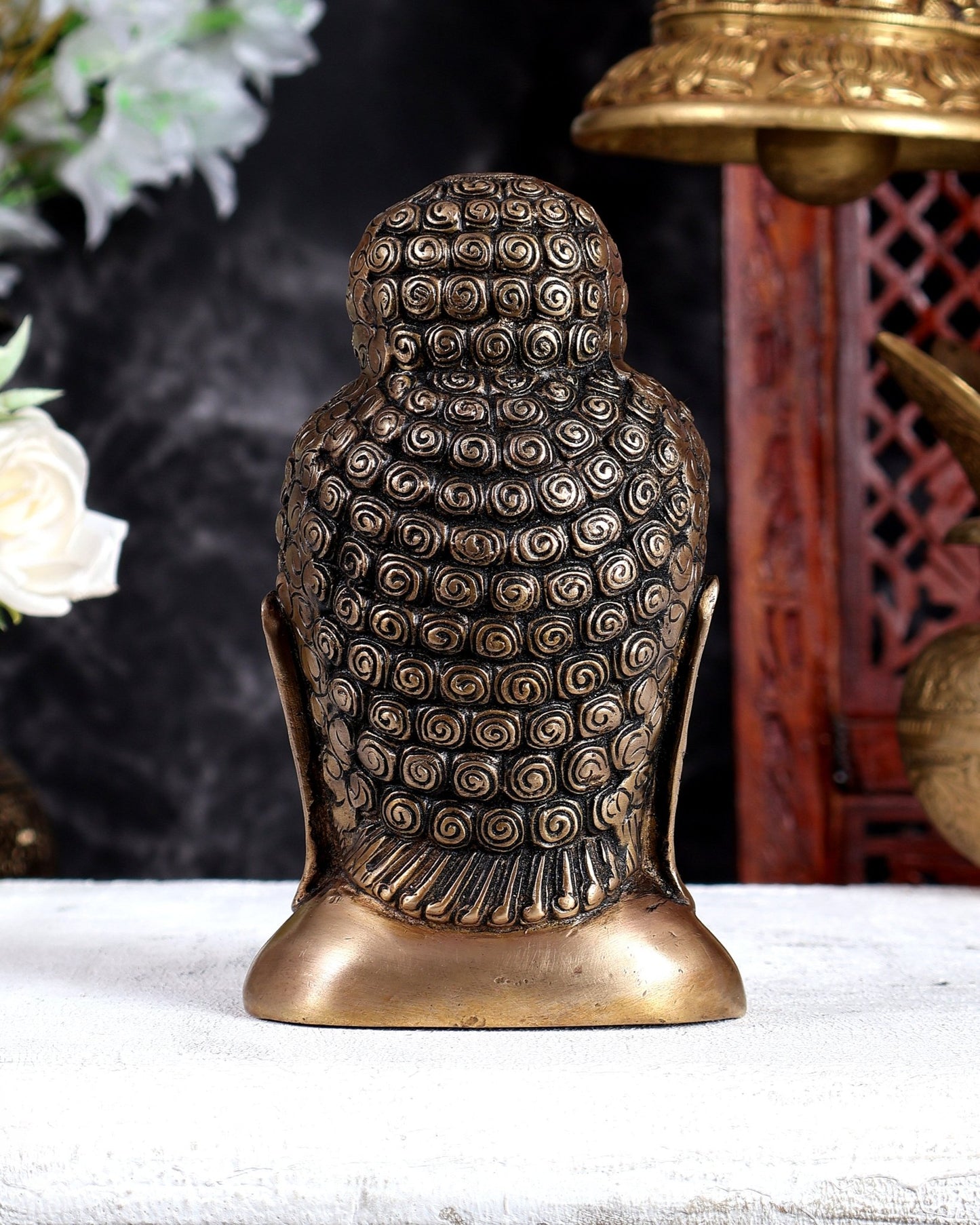 Brass Unique Buddha Face Statue – Handcrafted Meditative Spiritual Sculpture 6.5 inch - Budhshiv.com