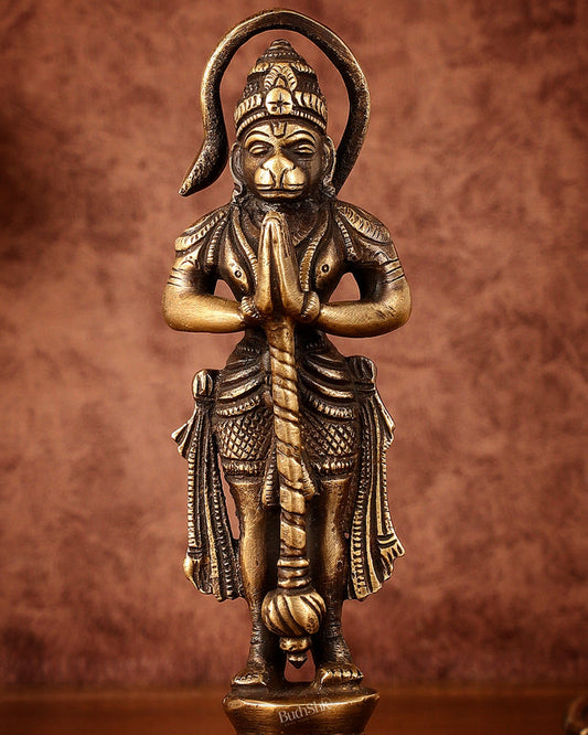 Brass Unique Hanuman Ji in Anjali Mudra Statue - 7" Tall - Budhshiv.com