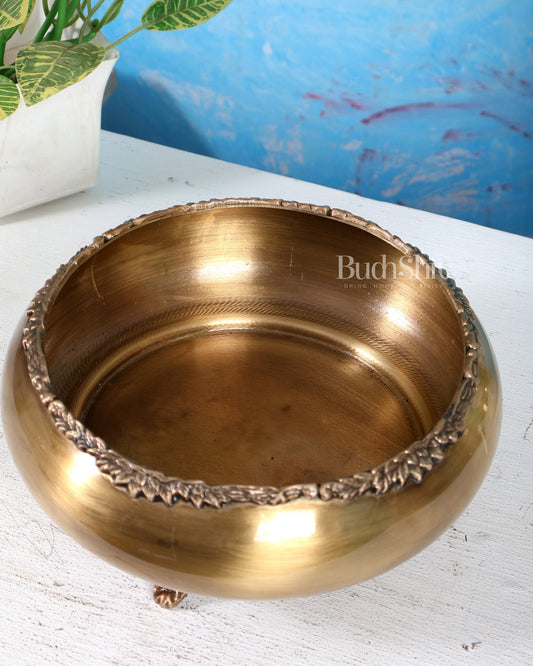 Brass Urli Bowl Oval Shape – Lightweight Matte Antique Finish Decorative Urli (8.1 Inches) - Budhshiv.com