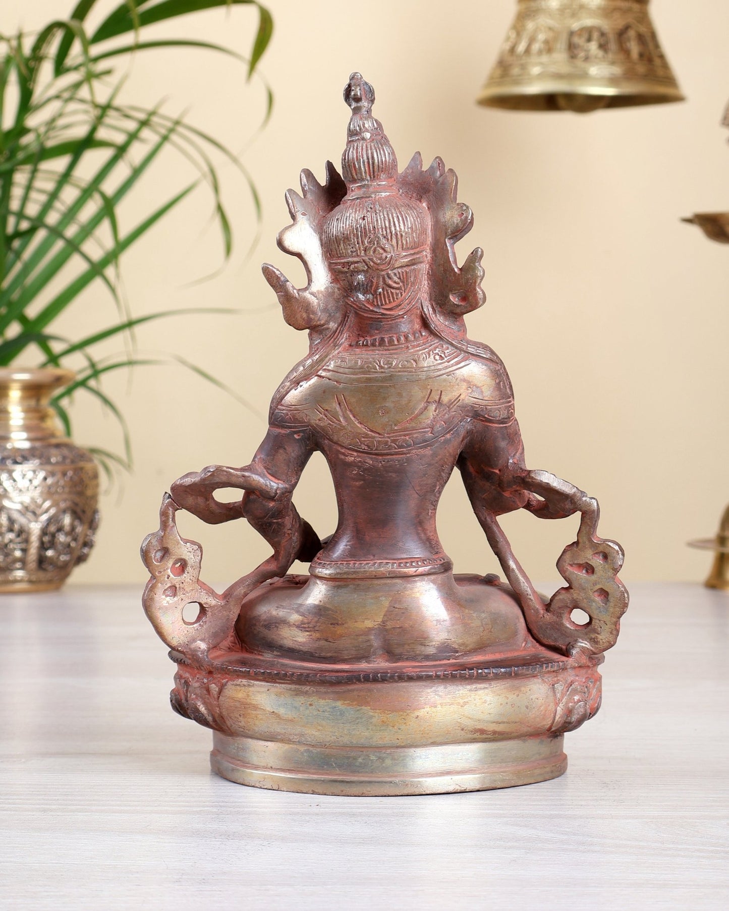 Brass Vajrasattva Deity Statue – Red Sand Antique Finish Buddhist Sculpture 8.75 inch - Budhshiv.com