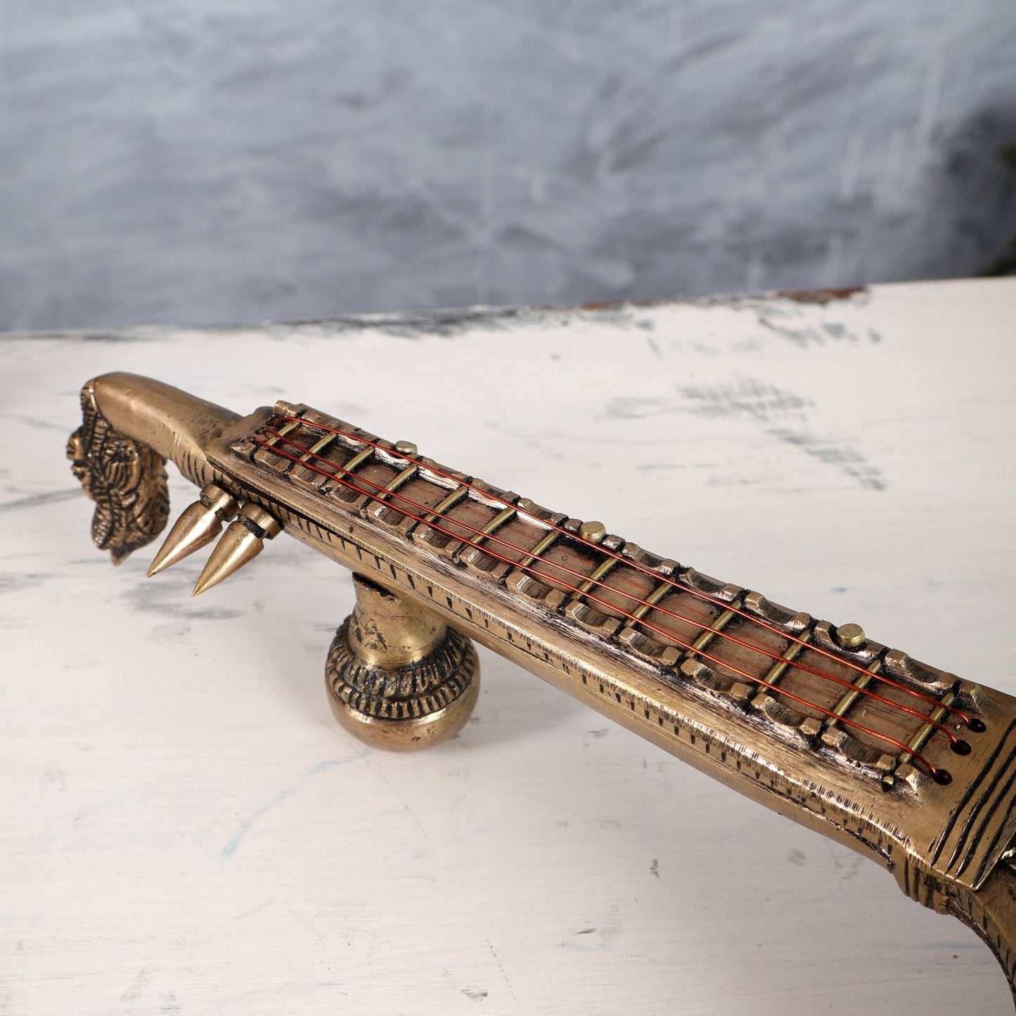 Brass Veena Showpiece | Auspicious Saraswati Instrument Décor 11 inch wide - Budhshiv.com