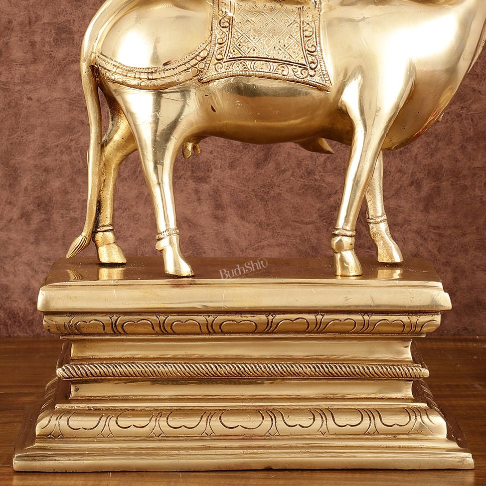 Brass Venugopal Krishna Seated on Cow Statue - 21" - Budhshiv.com
