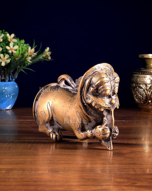 Brass Vintage Finish Palanquin Kirtimukha | Rare Temple Yali Finial - Budhshiv.com