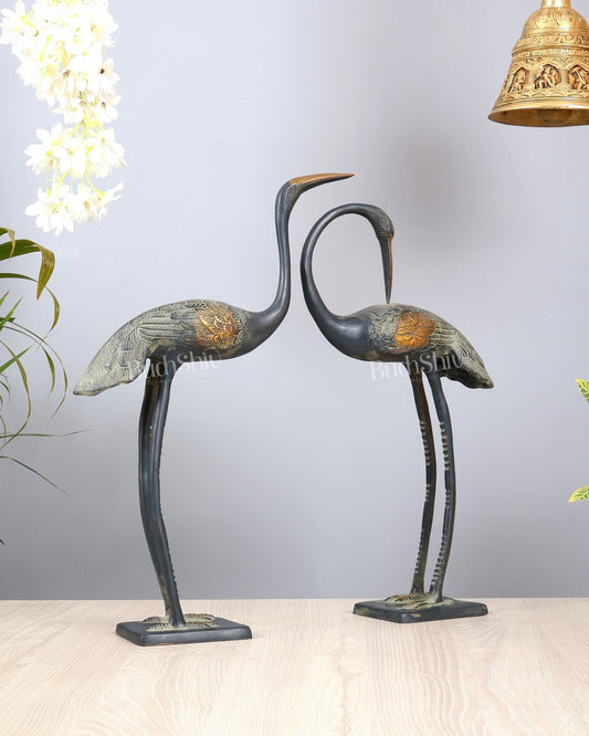 Brass Vintage Pair of Decorative Crane birds Vastu Compliant Statues - Budhshiv.com