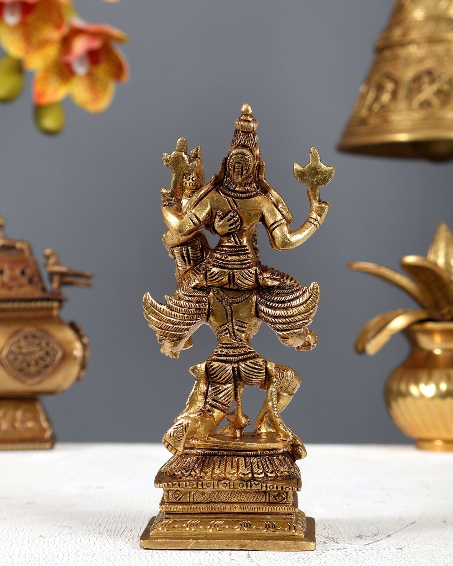 Brass Vishnu Lakshmi on Garuda aasan 6" - Budhshiv.com