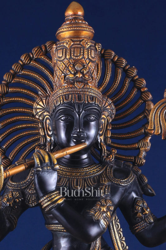 Brass Vishnu roopam Krishna Statue | Black | Height 24 Inch - Budhshiv.com