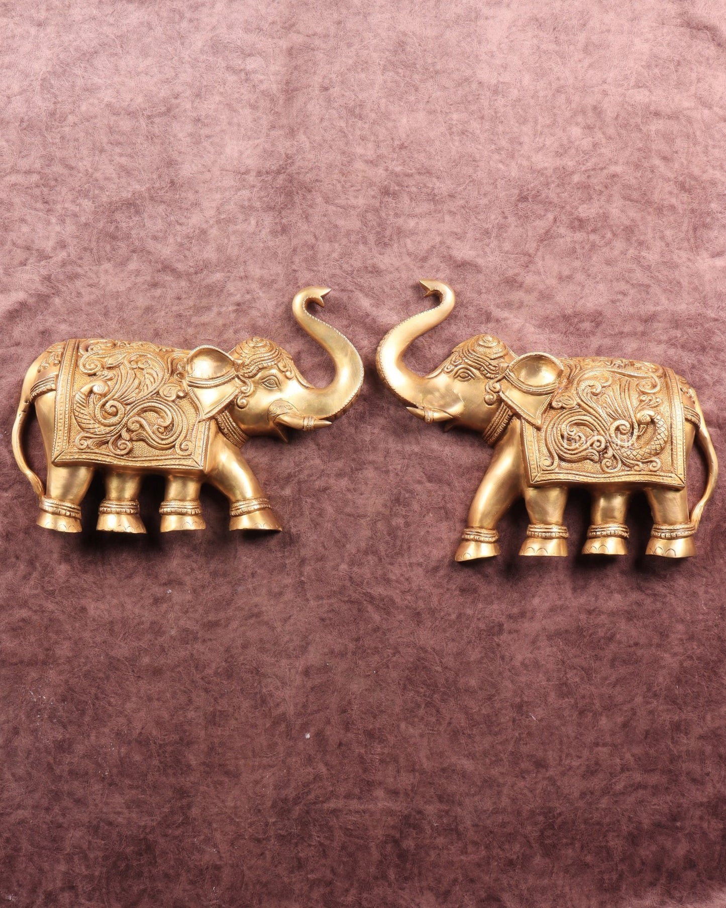 Brass Wall Hanging Elephants with Trunk Up – Pair | Elegant Home Décor 13" - Budhshiv.com