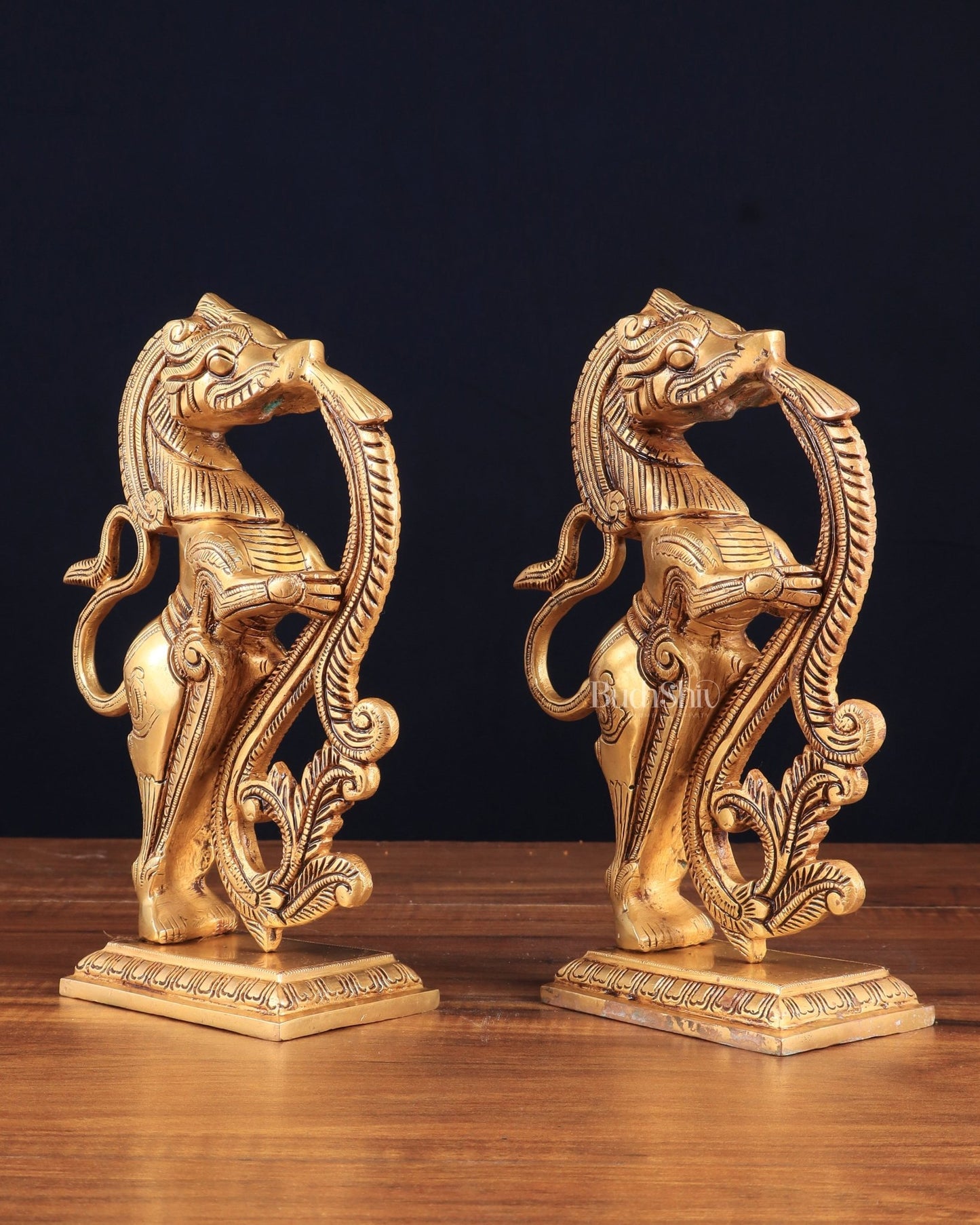 Brass Yali Table Temple Décor Showpiece – Pair, 8.5 Inch, - Budhshiv.com