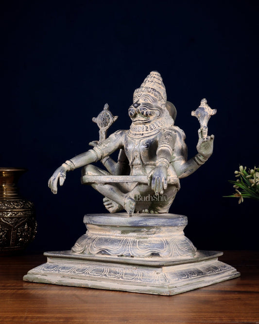 Brass Yog Narasimha swamy Statue 11" vintage - Budhshiv.com