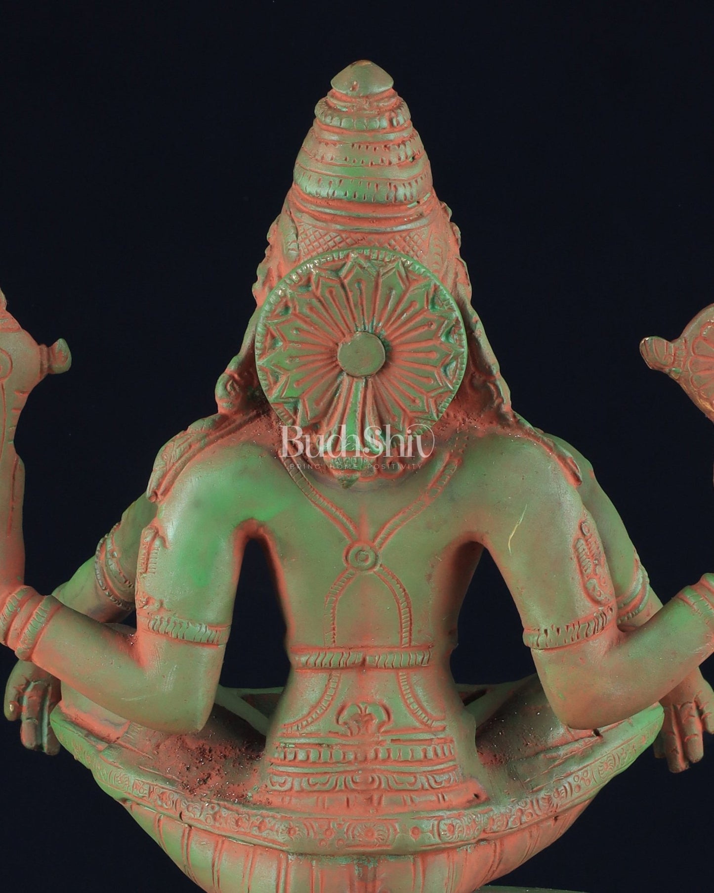 Brass Yog Narsimha Statue 11" vintage green sandstone finish - Budhshiv.com