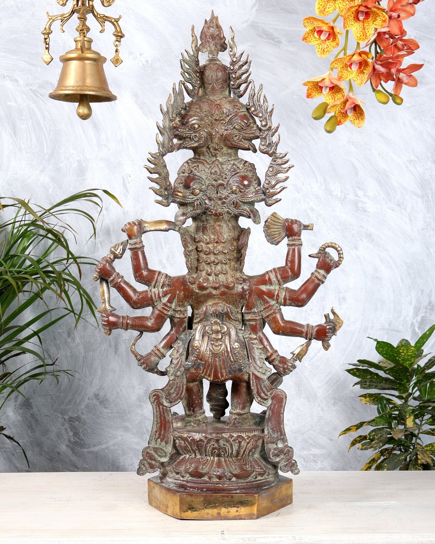 Bronze Bhadrakala Bhairava Himalayan Deity Sculpture | Fierce Protector Bhairava Statue 29.5" - Budhshiv.com