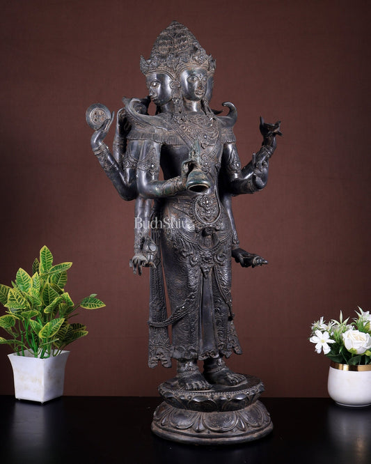 Bronze Brahma Standing 10 Arms Statue | Lost Wax Sculpture | 30 Inch Handcrafted Idol - Budhshiv.com