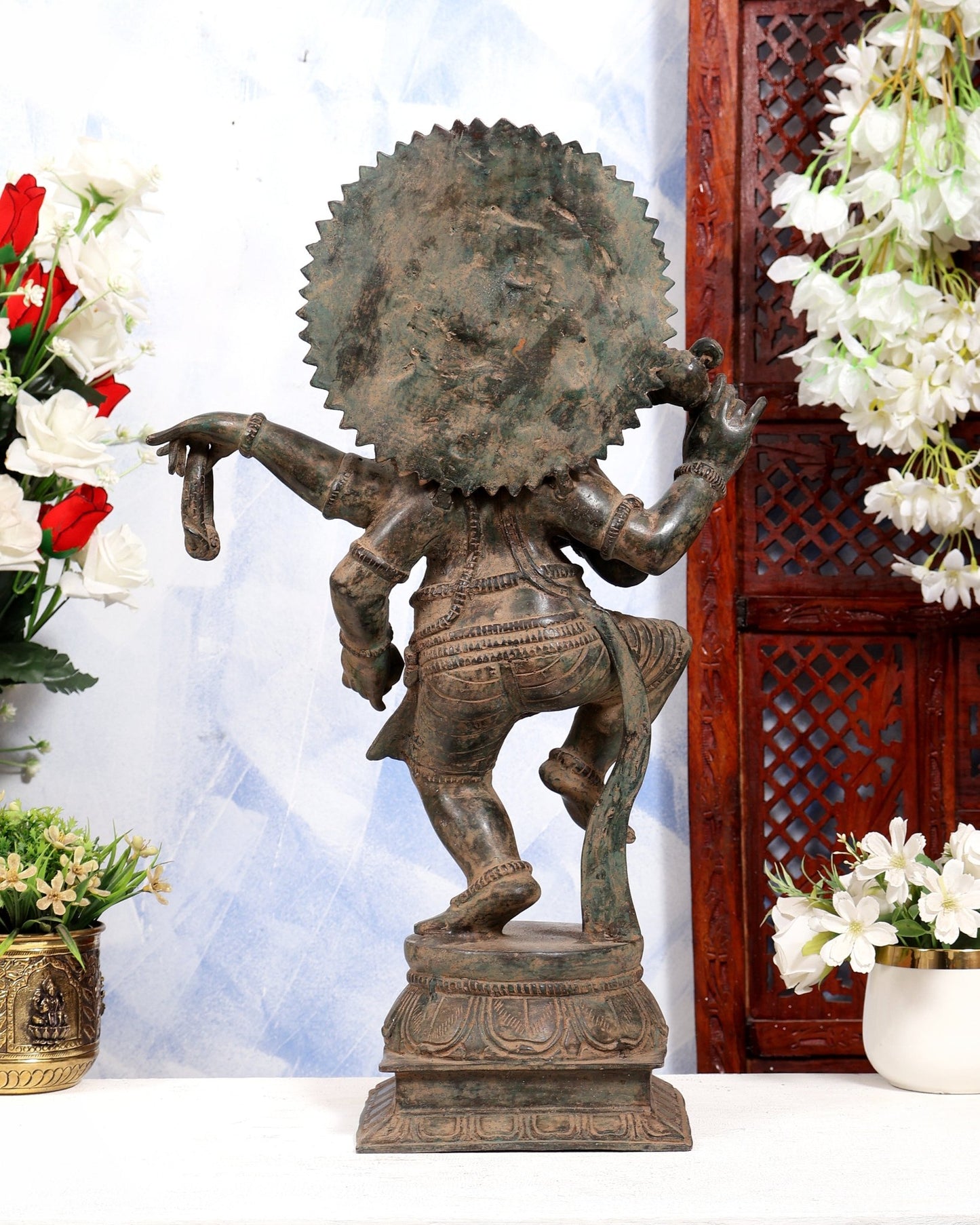 Bronze Dancing Ganesha Statue | Nritya Ganapati | Vintage Patina Tone | Handcrafted Bronze Sculpture 20.5 inch - Budhshiv.com