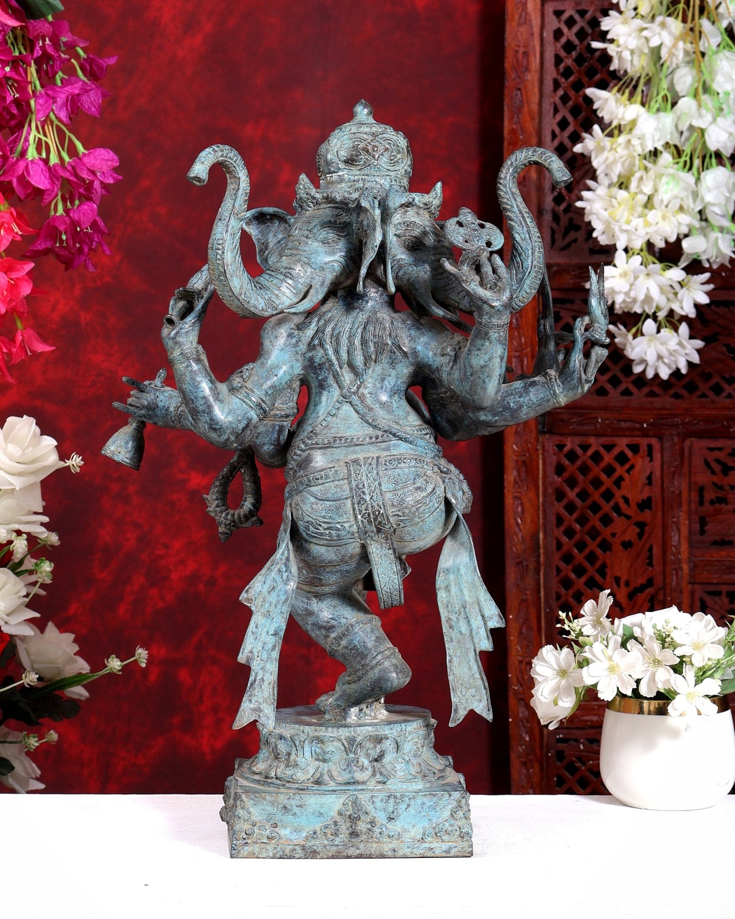 Bronze Dancing Ganesha Statue three faced 20 inch - Budhshiv.com