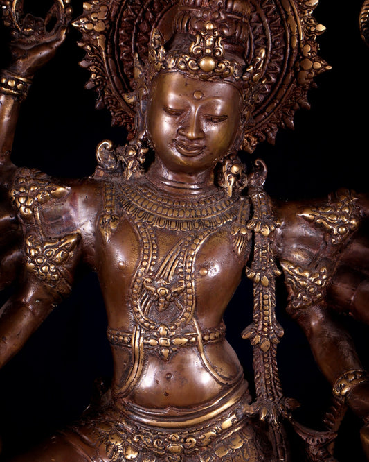 Bronze Dancing Krishna with Diyas in hands Sculpture – 26" Height, Lost Wax Casting - Budhshiv.com