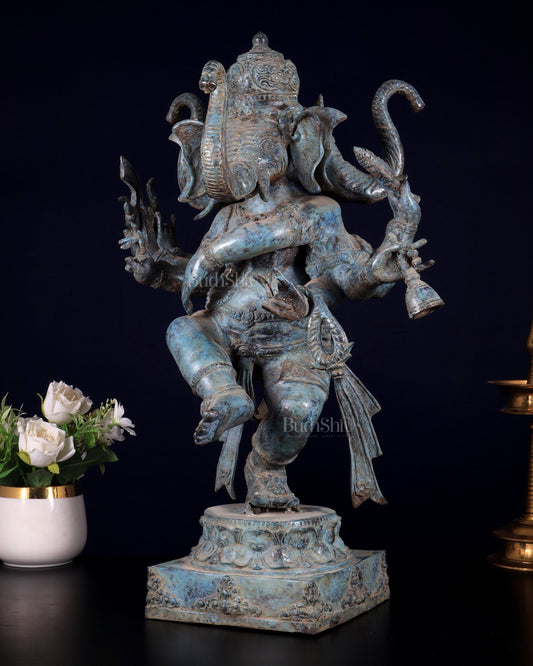 Bronze Ganesha Statue three faced Master Sculpture 20 inch - Budhshiv.com