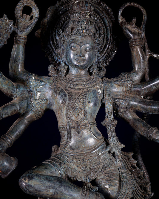 Bronze Krishna dancing on Kaliya Naag Sculpture – 25" lost wax - Budhshiv.com