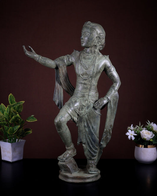 Bronze Krishna Gita Updesh Statue – Vintage Patina | Indonesian Depiction - Budhshiv.com