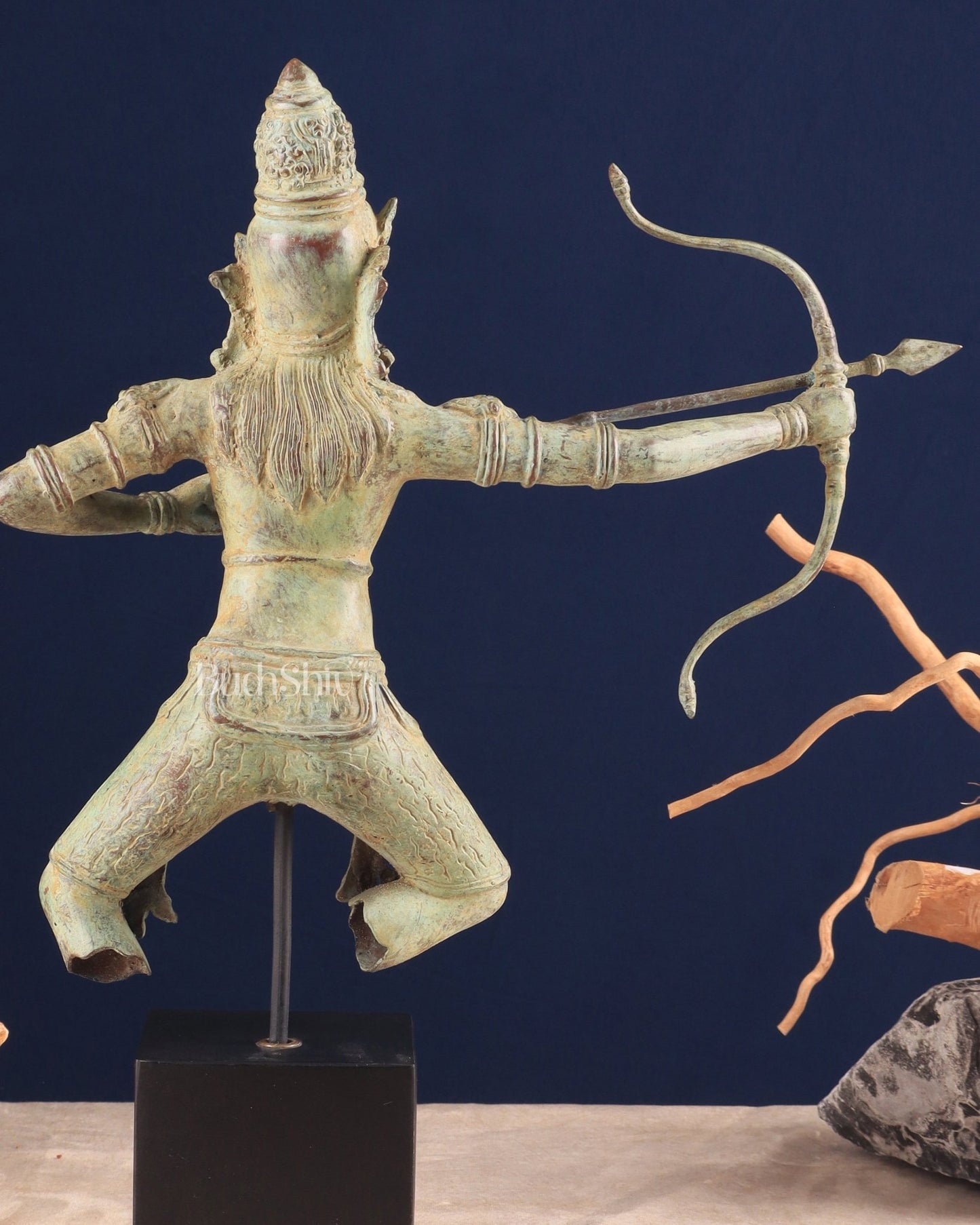 Bronze Lord Arjuna Shooting Arrow Bronze Statue | Indonesian Art - Budhshiv.com