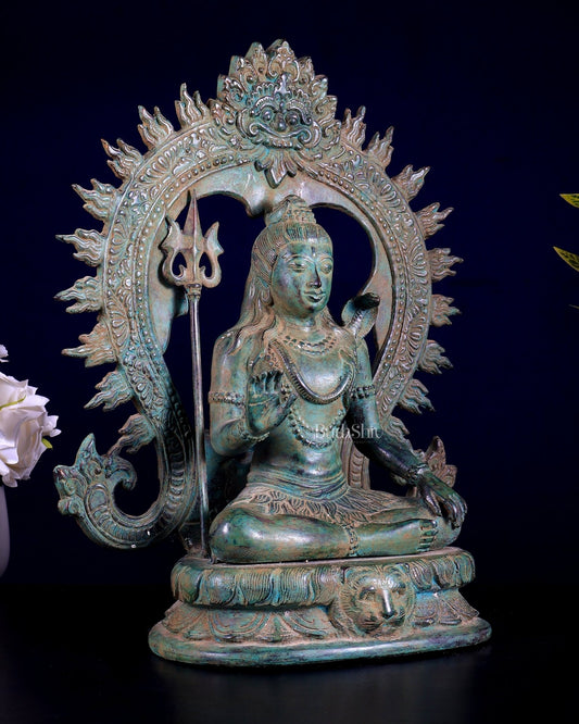 Bronze Lord Shiva Blessing Statue with Arch – 14" Height - Budhshiv.com
