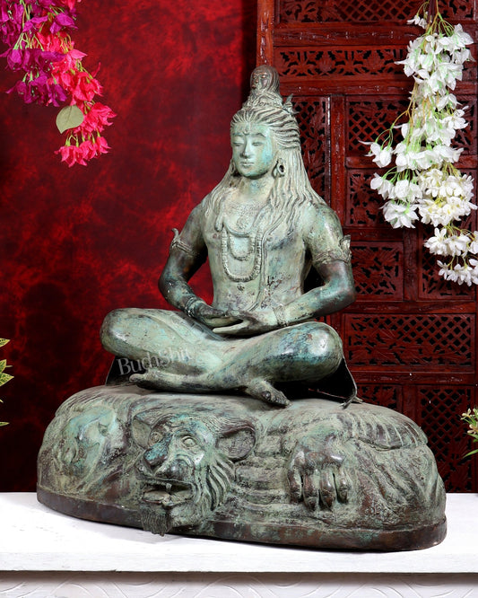 Bronze Lord Shiva in Meditation – Dhyana Mudra Mahadev Sculpture, 30 inch - Budhshiv.com