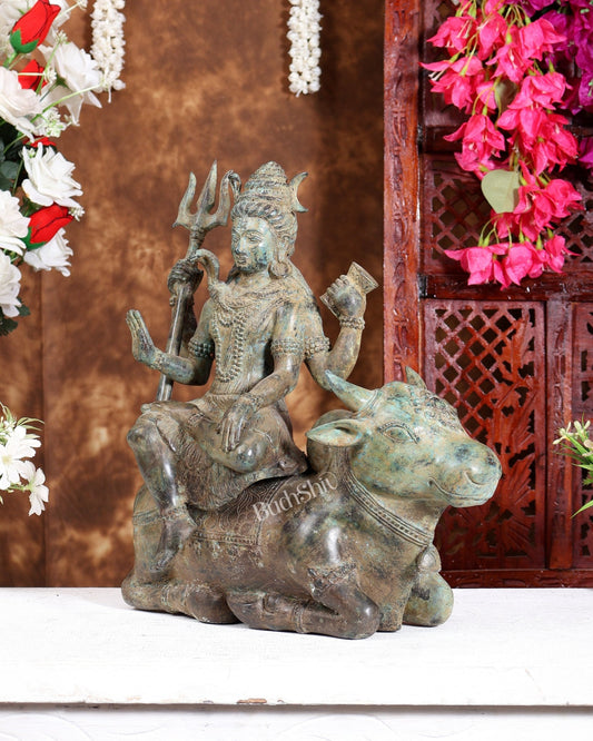 Bronze Lord Shiva Seated on Nandi Idol β Balinese Lost Wax Cast Sculpture (15 Inches) - Budhshiv.com