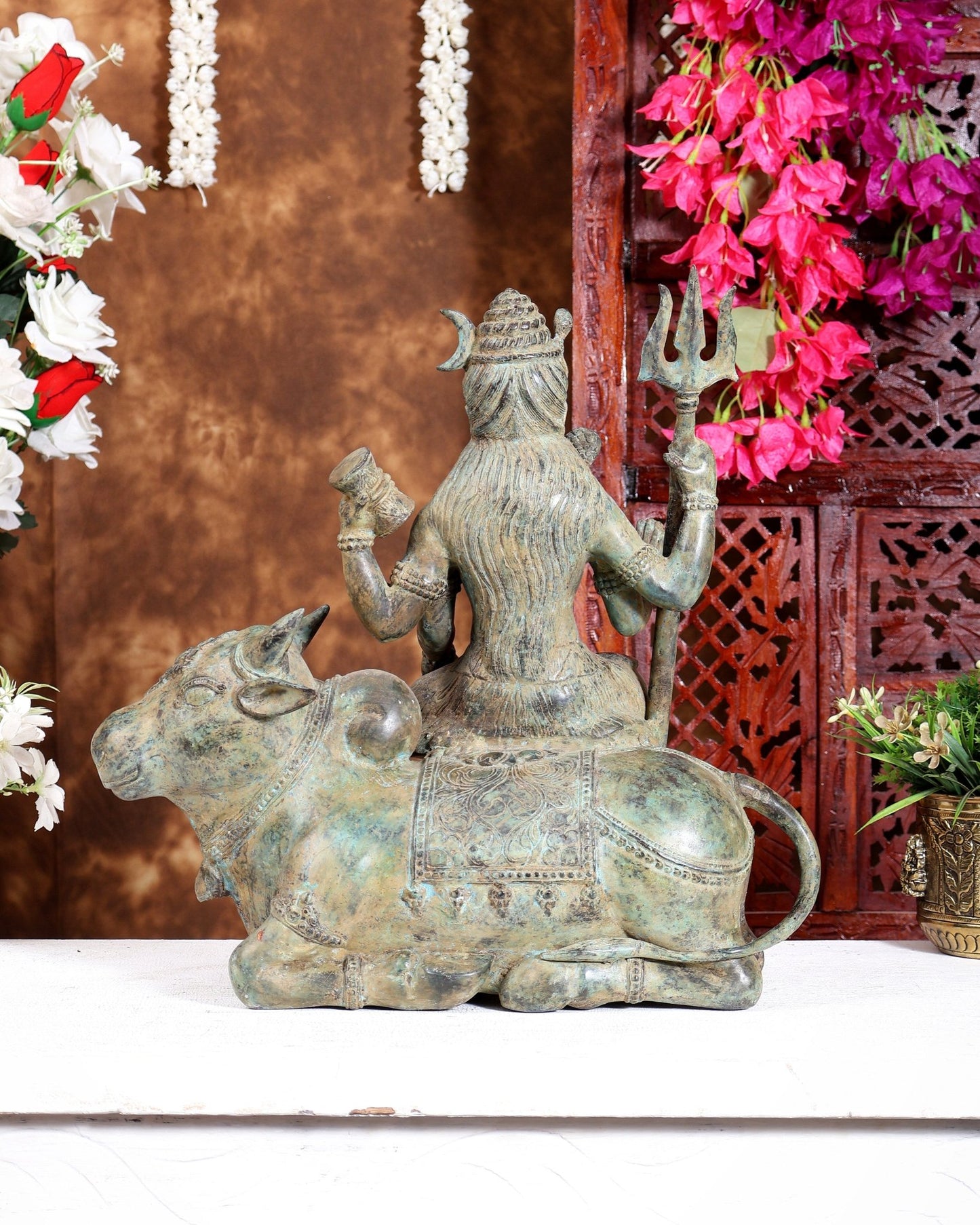 Bronze Lord Shiva Seated on Nandi Idol – Balinese Lost Wax Cast Sculpture (15 Inches) - Budhshiv.com