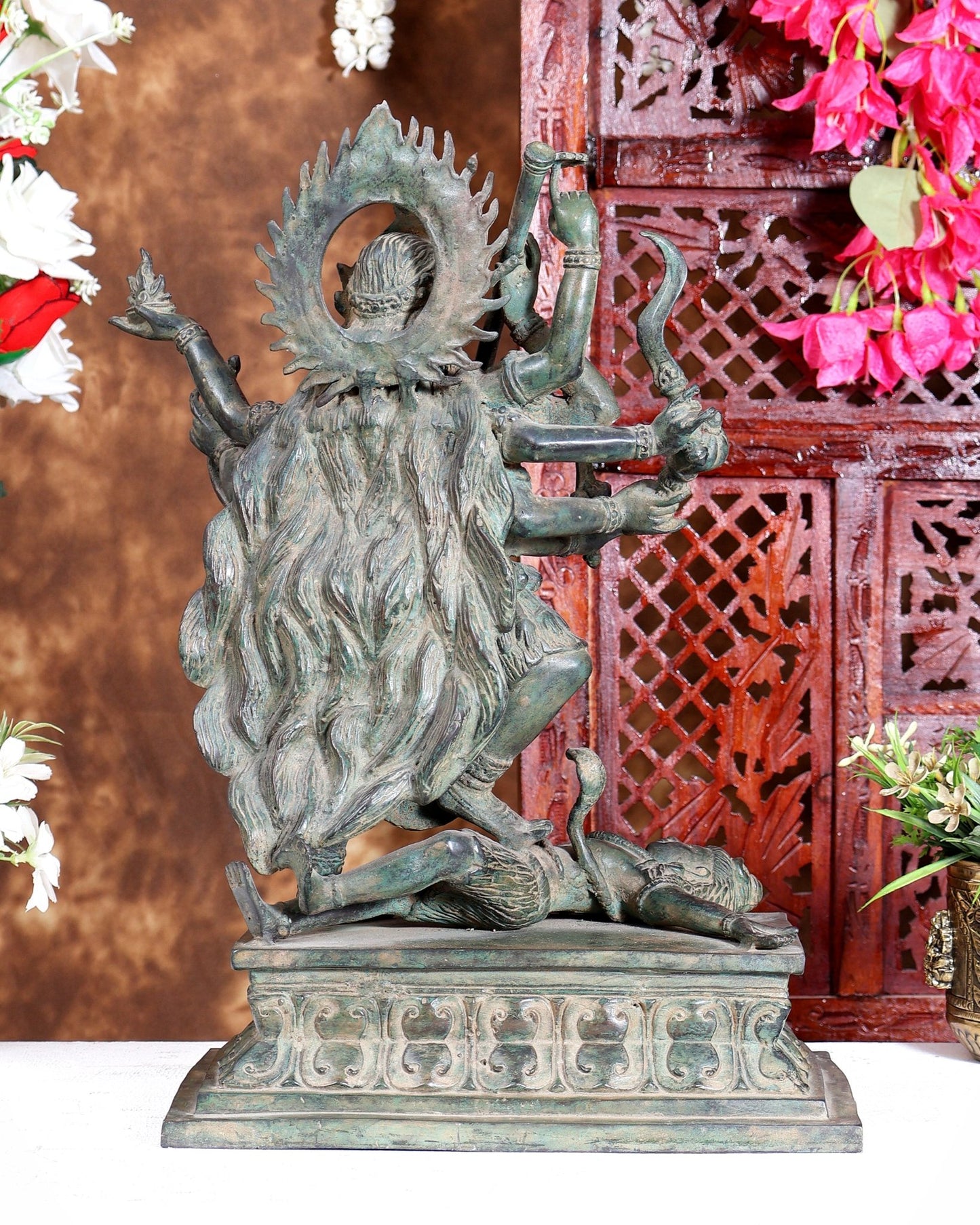 Bronze Mahakali Statue Patina Finish | Lost Wax Sculpture 18 Inch dashabhuja - Budhshiv.com