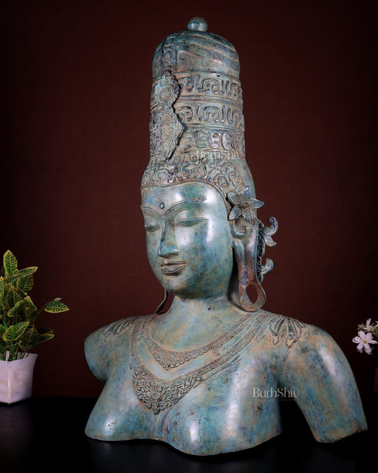 Bronze Parvati Large Museum Style Sculpture | Lost Wax Casting | 76 cm / 30 in - Budhshiv.com