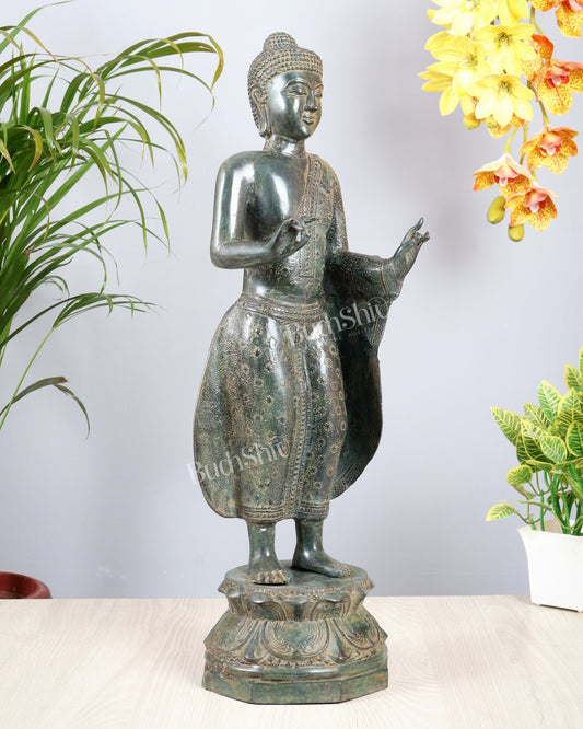 Bronze Standing Buddha Sculpture – Balinese Lost Wax Casted Spiritual Artefact 25 inch - Budhshiv.com