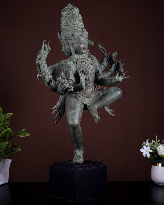 Bronze Trimurti Sculpture Brahma Vishnu Mahesh | Lost Wax Patina Statue 25 Inch - Budhshiv.com