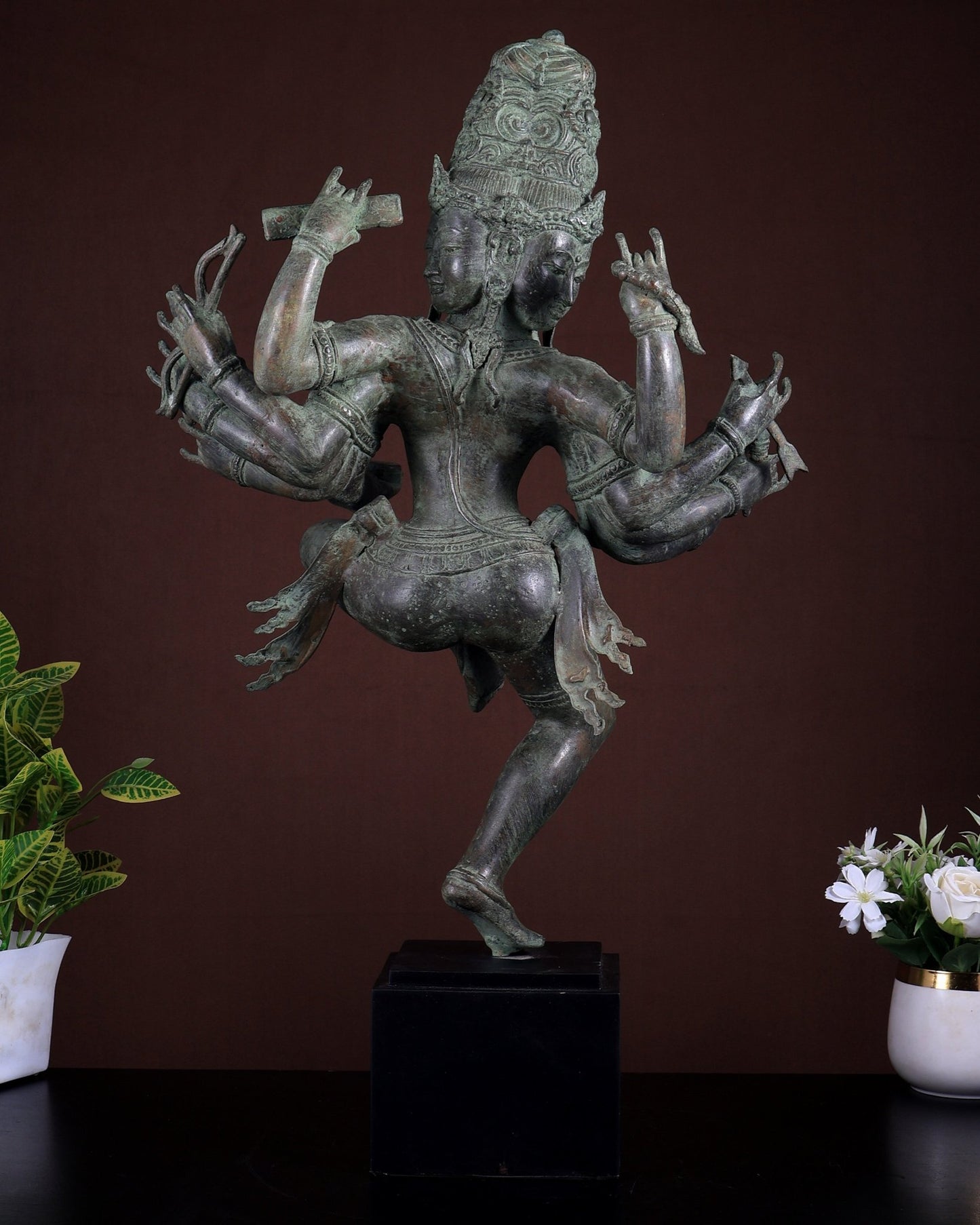 Bronze Trimurti Sculpture Brahma Vishnu Mahesh | Lost Wax Patina Statue 25 Inch - Budhshiv.com