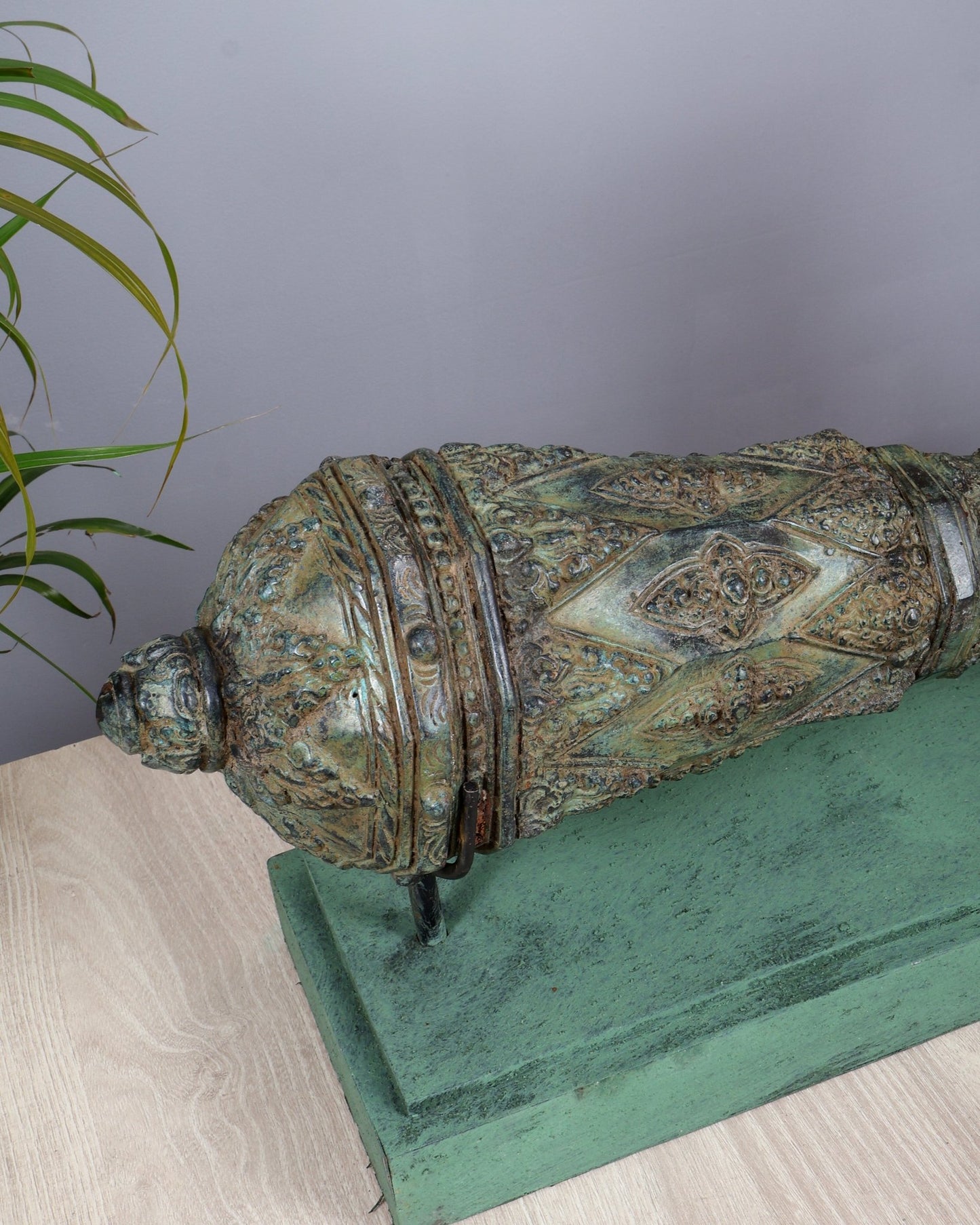 Bronze Vishnu Gada (Mace) Artefact – Lost Wax Casted Sacred Sculpture (22 Inch Width) - Budhshiv.com