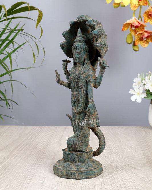 Bronze Vishnu with Sheshanaag 11" Balinese Statue - Budhshiv.com