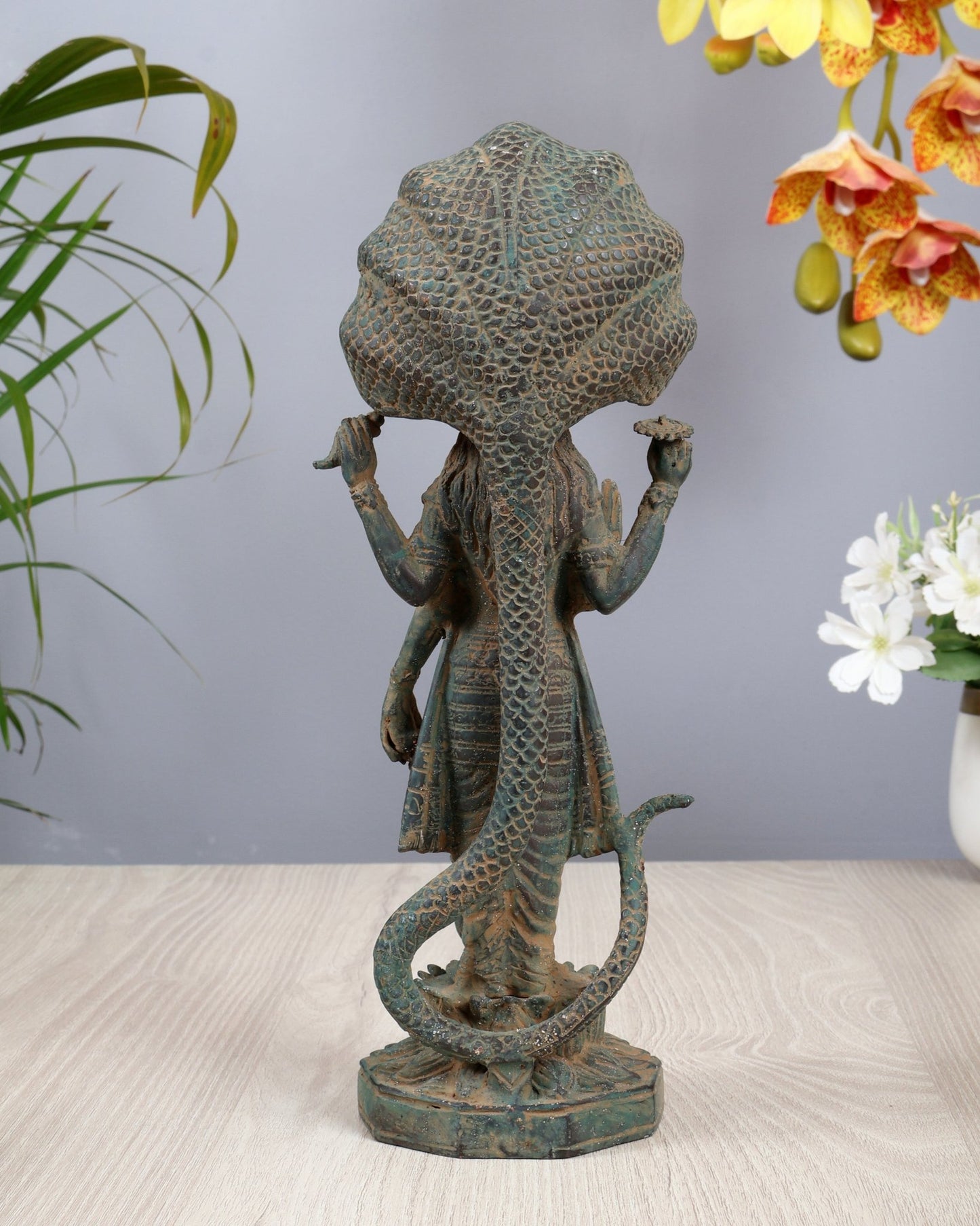 Bronze Vishnu with Sheshanaag 11" Balinese Statue - Budhshiv.com