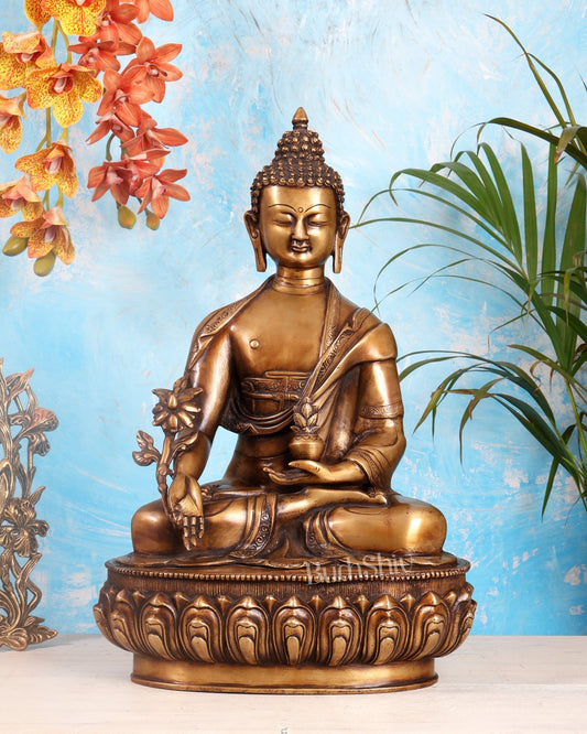 Buddha Brass Idol Antique Finish 19 inch - Budhshiv.com