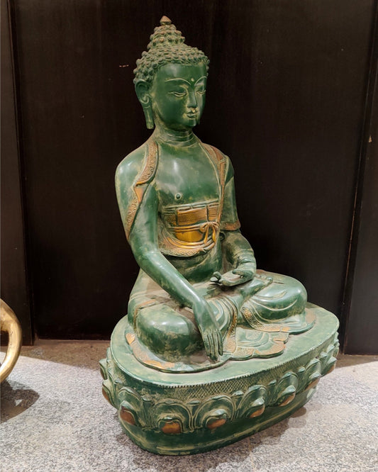 Buddha brass statue buddha idol bhoomisparsa stone finish 20 inch - Budhshiv.com