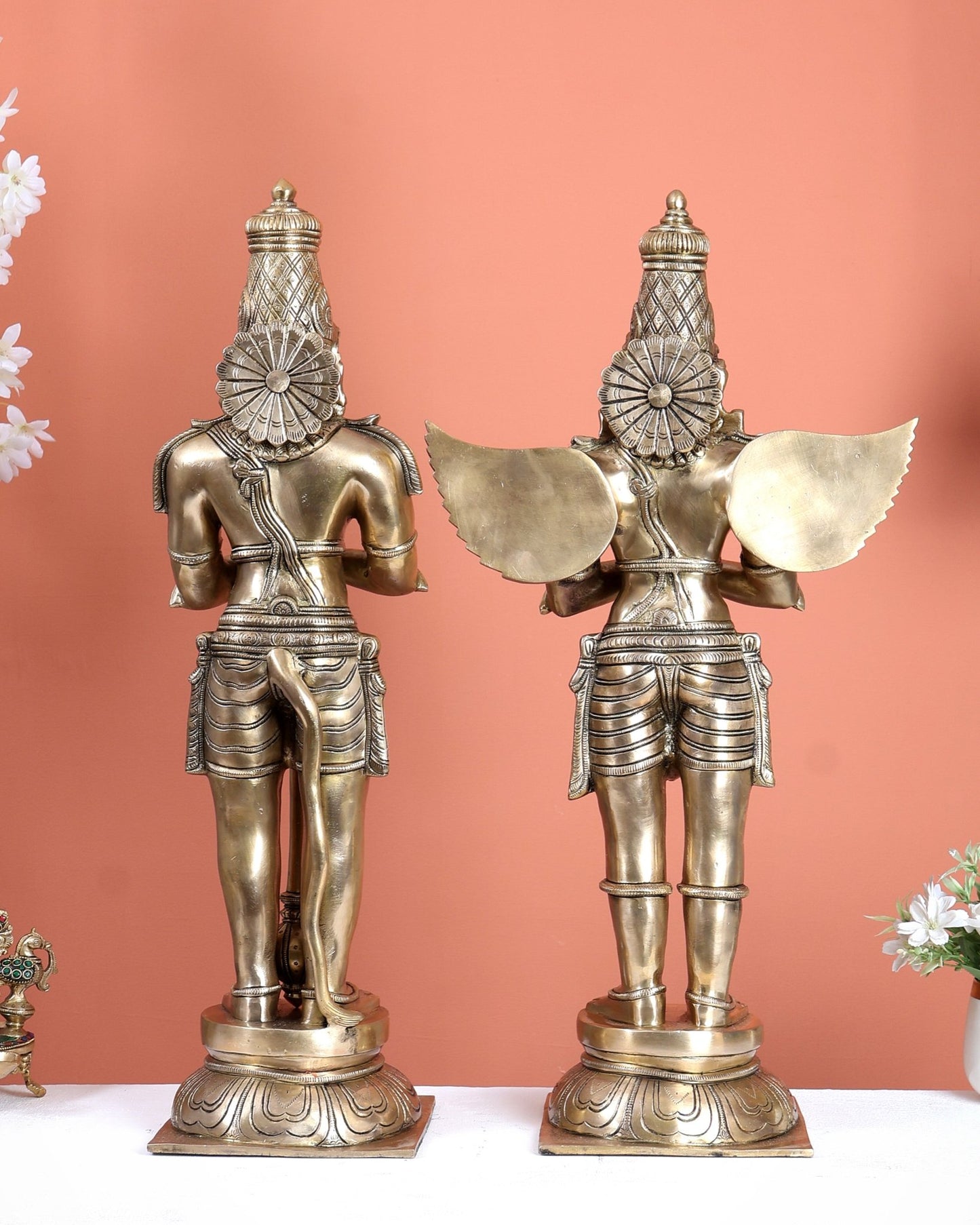 Chola Inspired Brass Hanuman & Garuda Statue Pair – Divine Standing Sculptures (24 Inches) - Budhshiv.com