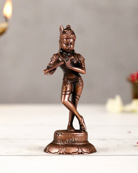 Copper Krishna Idol | Height 4.5 inch - Budhshiv.com